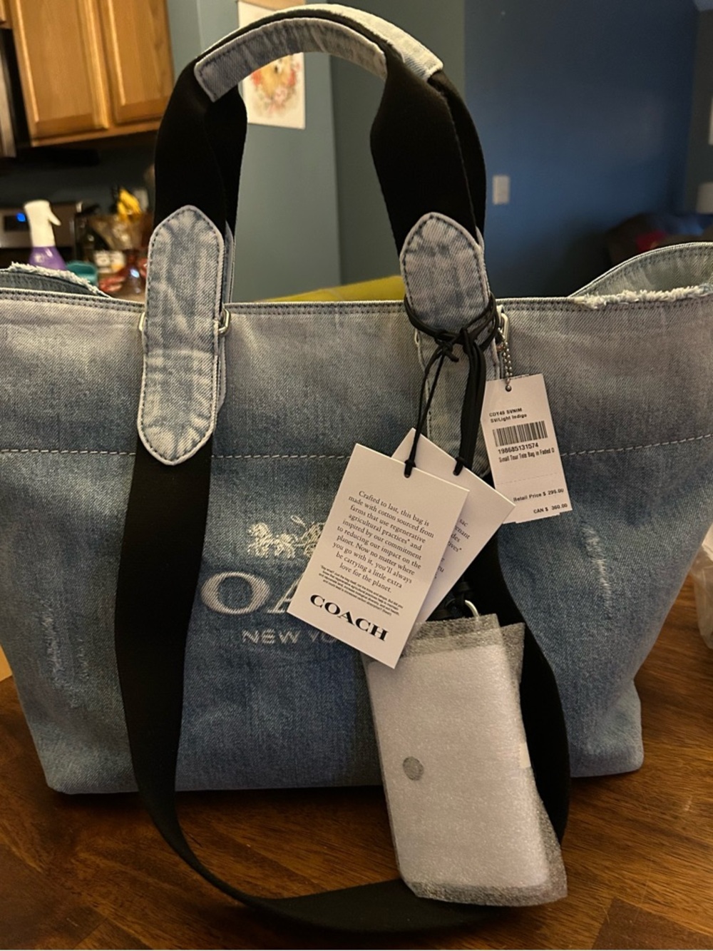 Coach Outlet Men's Small Tour Tote Bag In Loved Denim With Charms - Picture 5 of 10